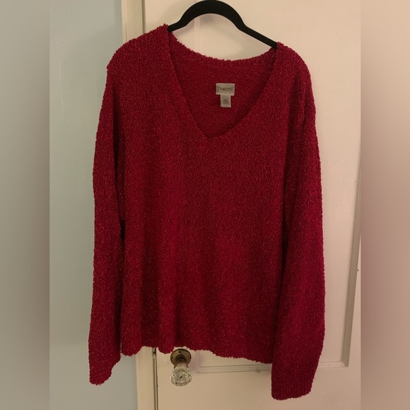 Chico’s Red Boucle V-Neck Sweater - Picture 2 of 10